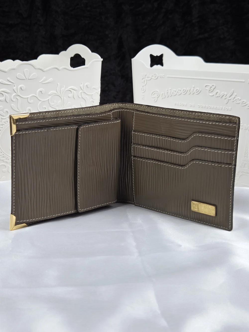 Vintage Fendi Zucca FF Monogram Bifold Wallet Brown Leather Gold Hardware